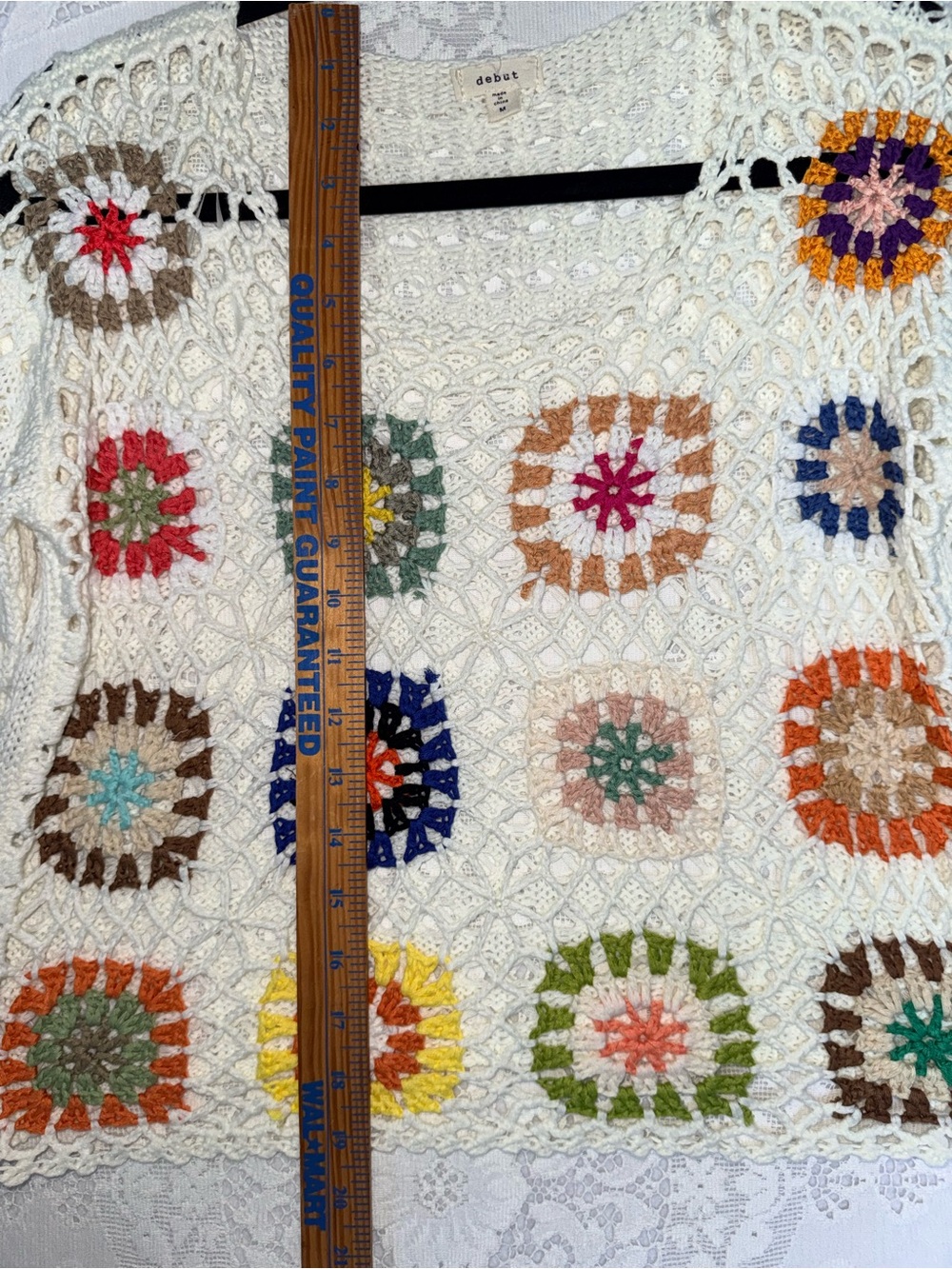 Debut Crochet Granny Square Patchwork Sweater Crop Top Cream Multi Size M - Picture 4 of 10